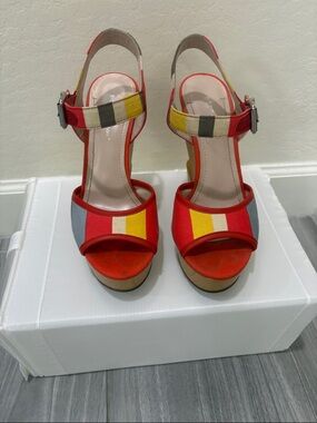 BCBG Orange Multicolor Striped Platform Sandals